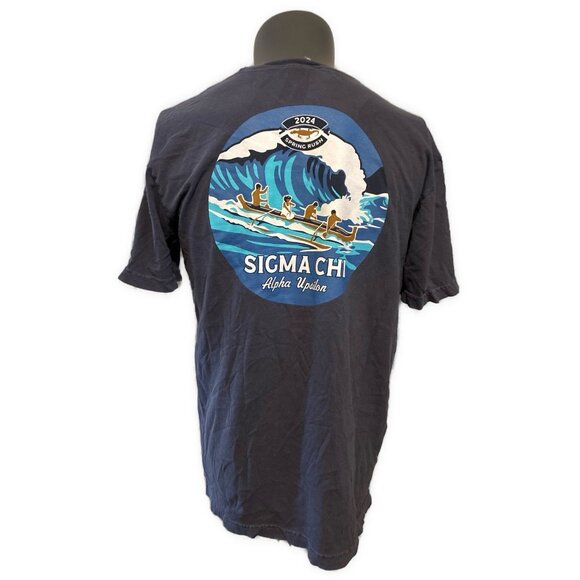 Sigma Chi Men’s Navy Blue Yellow Alpha Upsilon Spring Rush T Shirt Large - Picture 2 of 3